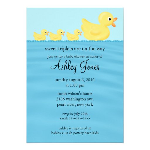 Triplets Duck Baby Shower Custom Announcement