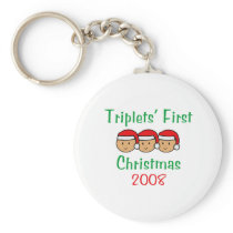 Triplets First Christmas - Santa Hats 2008 Key Chains