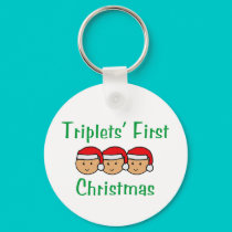 Triplets First Christmas - Santa Hats (no date) keychains by Scrappintwins Triplets First Christmas - Santa Hats (no date) keychains