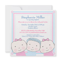 Triplets Girl Boy Pink Blue Baby Shower Invitation