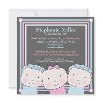 Triplets Girl Boy Pink Blue Baby Shower Invitation