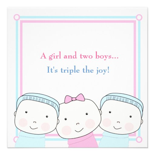 Triplets Girl Boy Pink Blue Baby Shower Invitation