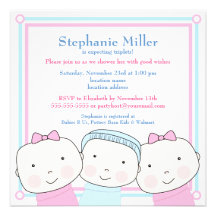 Triplets Girl Boy Pink Blue Baby Shower Invitation