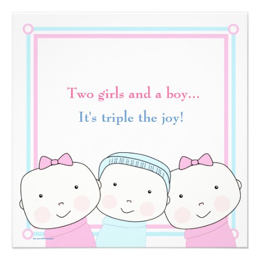 Triplets Girl Boy Pink Blue Baby Shower Invitation