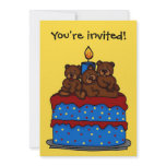 triplets on cake birthday party invitation