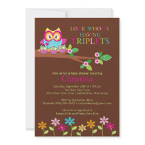 Triplets Owl Baby Shower Invitations