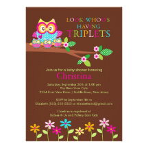 Triplets Owl Baby Shower Invitations