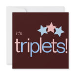 Triplets Stars Pink Blue Brown Baby Shower Announcements