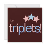 Triplets Stars Pink Blue Brown Baby Shower Personalized Invites