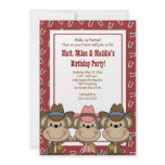 TRIPLETS Western Cowboy Monkeys 5x7 Birthday Invitations