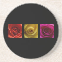 Triptych Roses orange yellow pink Coaster