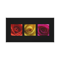 Triptych Roses orange yellow pink Panoramic Canvas Prints