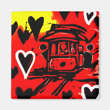 Trolley with Hearts Refrigerator Magnet