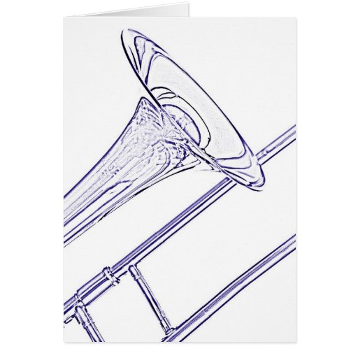 Trombone Greeting Card Blue Ink Drawing | Zazzle