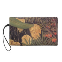 Tropical Bananas and Oranges Palm Leaves Bagettes  Wristlet Purse