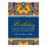 Tropical Batik Orange Blue Birthday Invitation