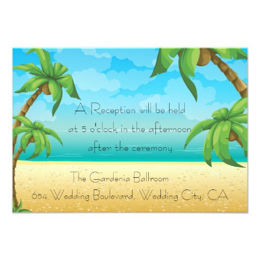 Tropical Beach and Palm Trees Wedding Reception Custom Invite