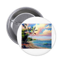 Tropical Beach Art Pinback Buttons