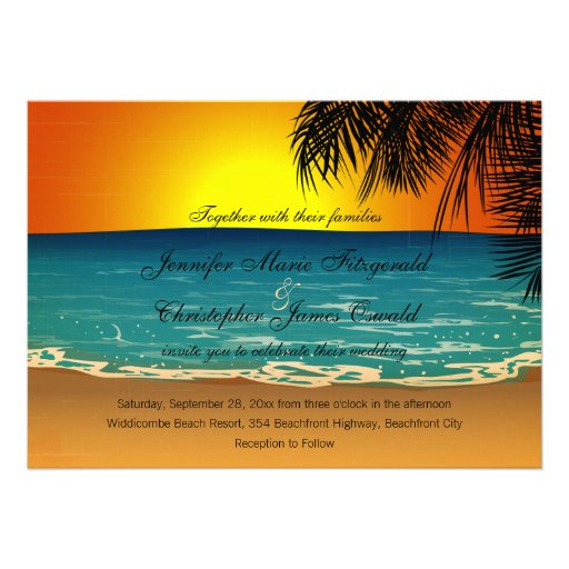 Tropical Beach at Sunset Wedding Invites