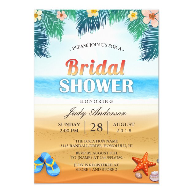 Tropical Beach Hawaiian Summer Bridal Shower Card (front side)
