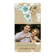 Tropical Beach Hibiscus Blue Wedding Photo Labels