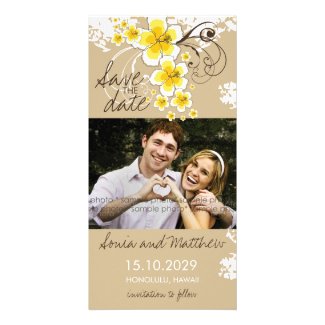 Tropical Beach Hibiscus Yellow Save The Date Card Custom Photo Card