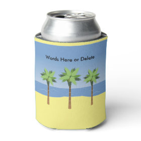 Tropical Beach Ocean Waves and Palm Trees Custom Can Cooler