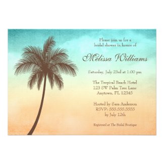 Tropical Beach Palm Tree Bridal Shower Invitations
