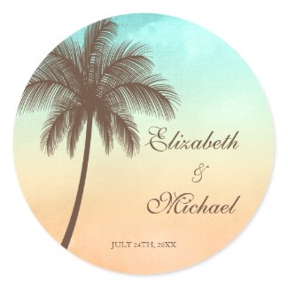 Tropical Beach Palm Tree Round Wedding Favor Label
