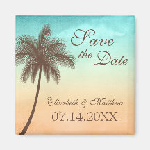 Tropical Beach Palm Tree Save the Date Fridge Magnet