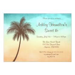Tropical Beach Palm Tree Sweet 16 Invitations