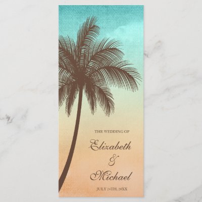 Tropical Beach Palm Tree Wedding Program Customized Rack Card