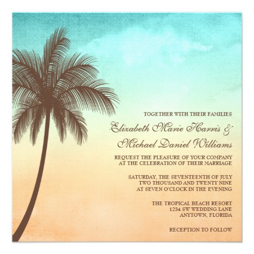 Tropical Beach Palm Tree Wedding Square Personalized Invitation