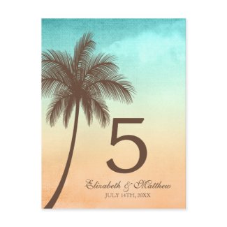Tropical Beach Palm Tree Wedding Table Number postcard