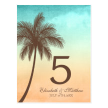 Tropical Beach Palm Tree Wedding Table Number Post Card