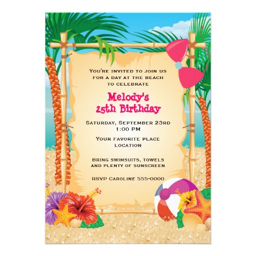 Tropical Beach Party Invites (front side)