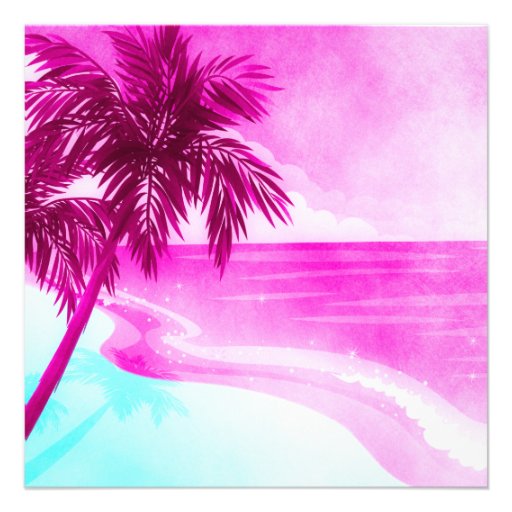 Tropical Beach Pink Sweet 16 Birthday Invitations
