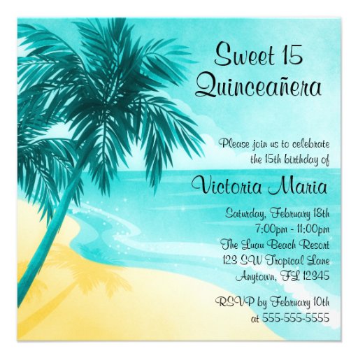 Tropical Beach Quinceanera Birthday Invitations