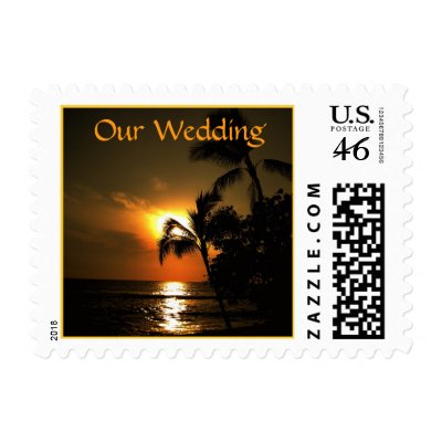 Tropical Beach Shoreline Wedding Postage Stamp