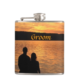 Tropical Beach Sunset Wedding Groom Flask