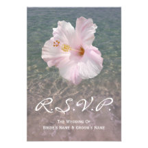 Tropical Beach Wedding Hibiscus Small RSVP Personalized Invitations