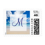 Tropical Beach Wedding Monogram M Postage
