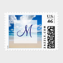 Tropical Beach Wedding Monogram M Postage stamps