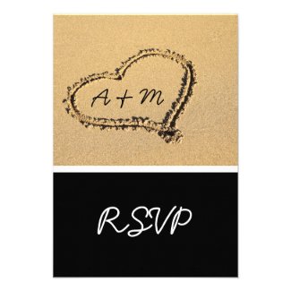 Beach Wedding Invitations | Monograms Heart in Sand