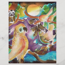 Tropical Birds at Full Moon Paradise Silk Painting Full Color Flyer
