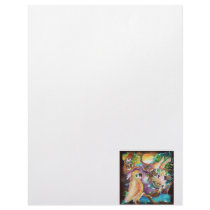 Tropical Birds at Full Moon Paradise Silk Painting Personalized Letterhead