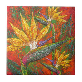 Tropical Birds Of Paradise Flowers Painting Art Tiles