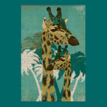 Tropical Blue Boho Giraffes Retro  Art Poster posters