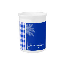 Tropical Blue Gingham Beverage Pitchers