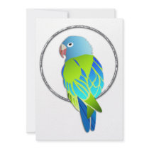 Tropical Blue & Green Parrot in Silver Ring Custom Invites